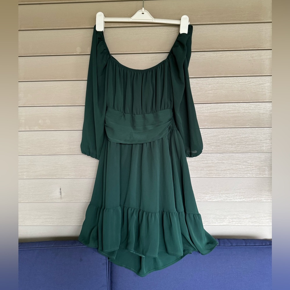 Exlura Green Long Sleeve Open Back Mini Dress L